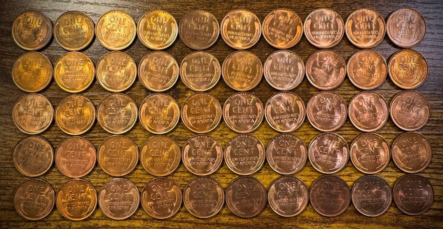 1938 Lincoln Wheat Cent Mostly Red Uncirculated Roll Of 50 Coins3