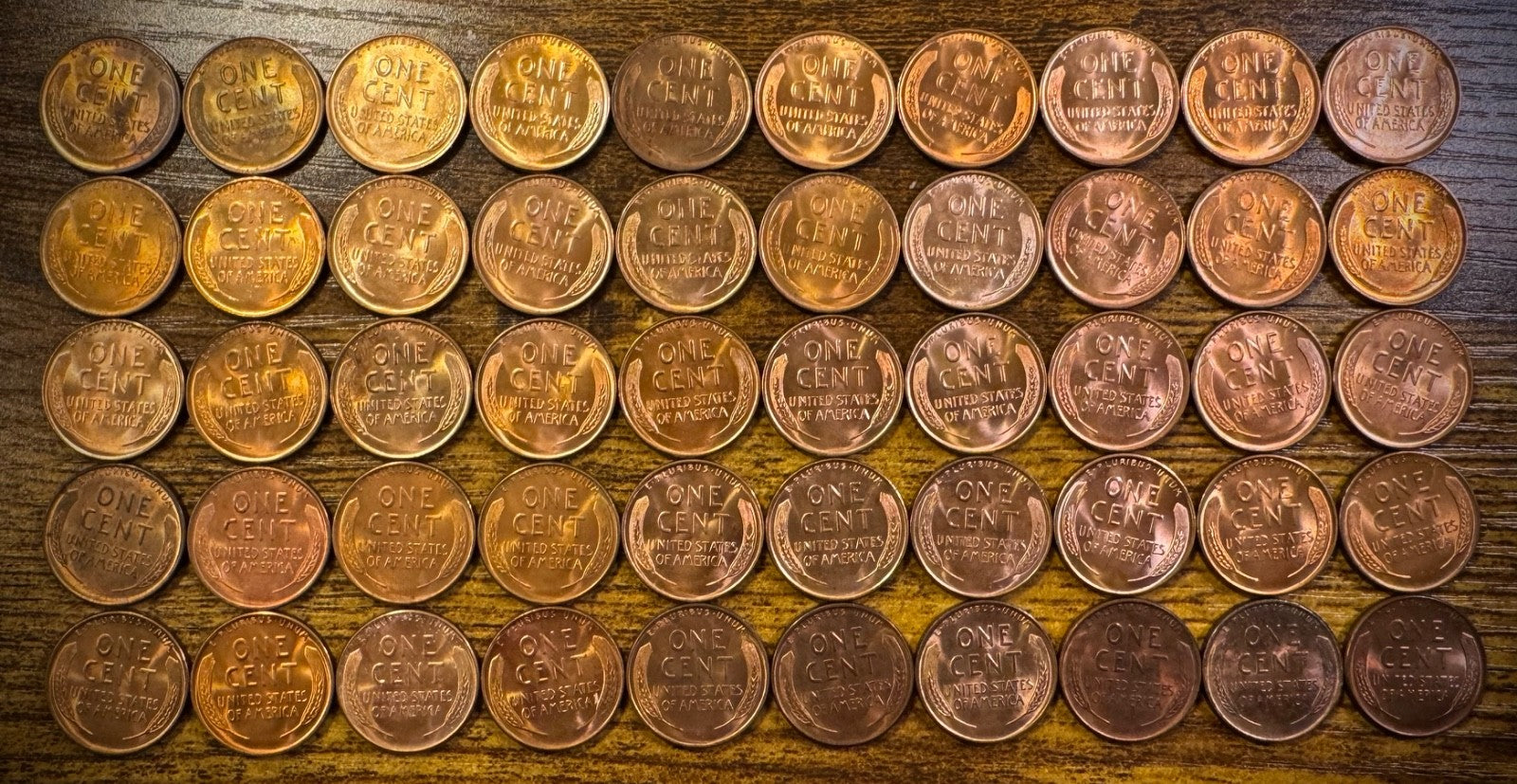 1938 Lincoln Wheat Cent Mostly Red Uncirculated Roll Of 50 Coins3