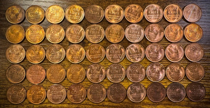 1938 Lincoln Wheat Cent Mostly Red Uncirculated Roll Of 50 Coins3