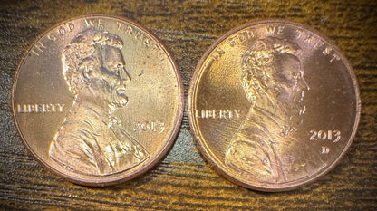 2013 Lincoln Shield Cent P D Uncirculated BU 2 Coin Lot From Original Rolls0