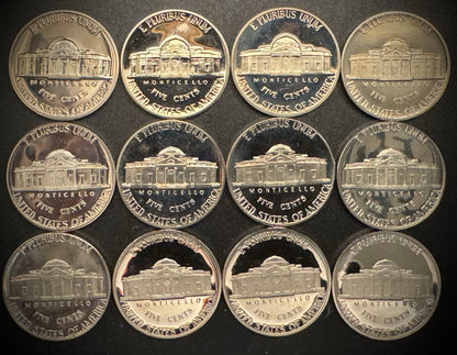 1968-1979 S Jefferson Nickel PROOF 12 Coin Collection From US Mint Proof Sets1