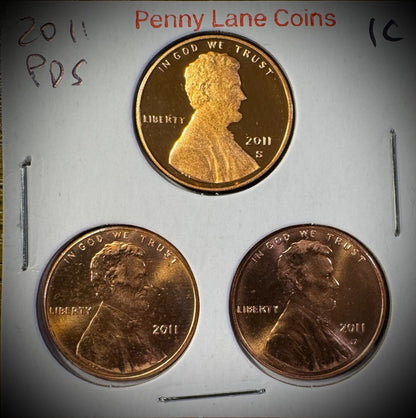 2011 P D S Lincoln Shield Cent UNCIRCULATED + PROOF 3 Coin Lot Set0