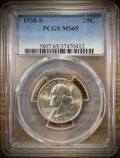 1938-S Washington Quarter PCGS MS65  BLAST WHITE GEM BU Brilliant Uncirculated0