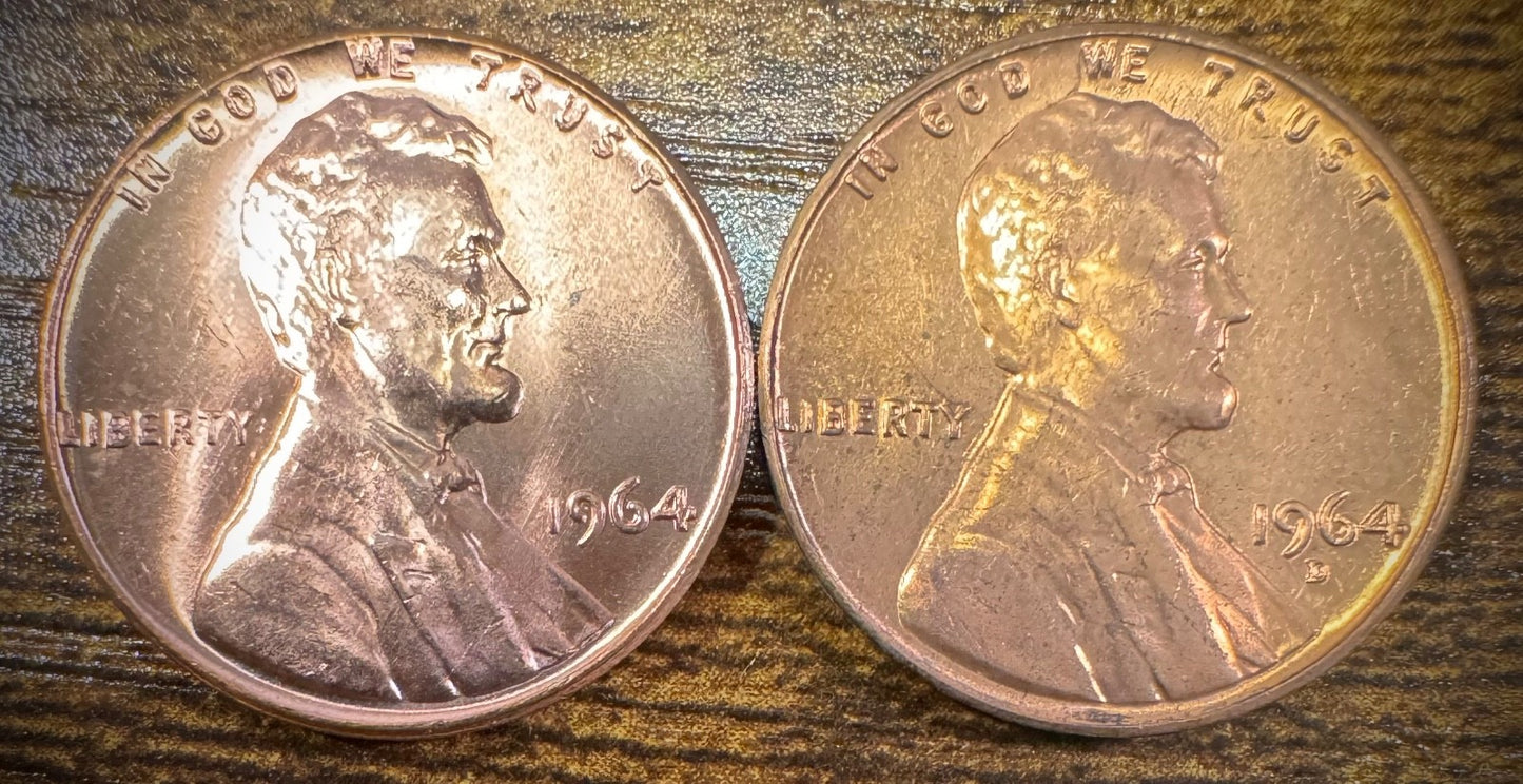 1964 P & D Lincoln Memorial Cent BU 2 Coin Set From Original Rolls0