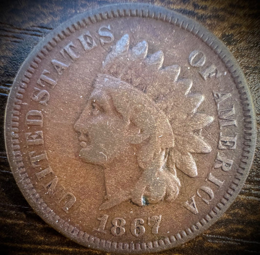 1867 Indian Head Cent Penny SEMI-KEY Date Coin0