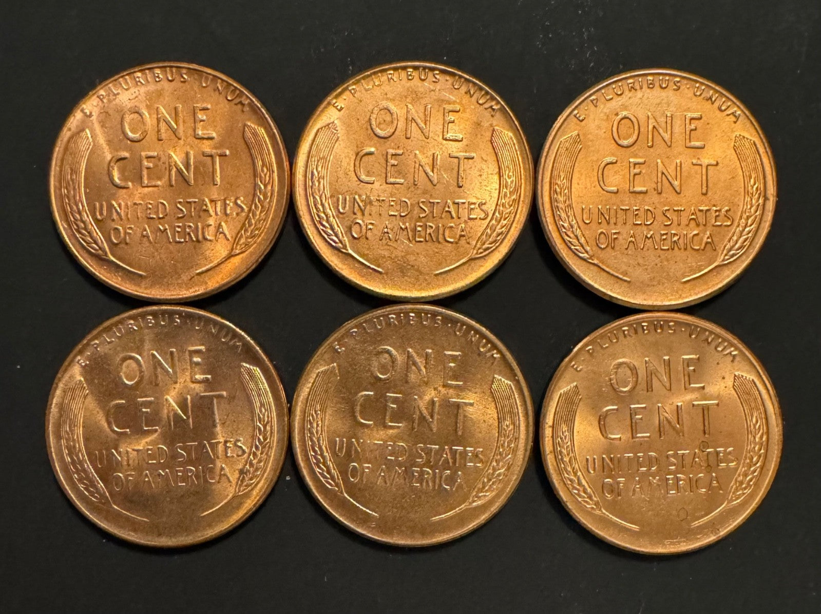 1956 1957 1958 P D Lincoln Wheat Cent Unc BU 6 Coin Lot From Original Rolls1