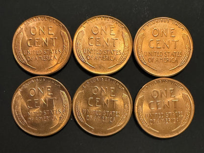 1956 1957 1958 P D Lincoln Wheat Cent Unc BU 6 Coin Lot From Original Rolls1
