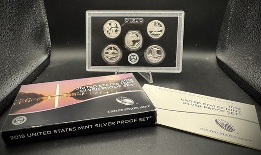 2018-S 90% SILVER America the Beautiful PROOF Quarter Set w 2018 US MINT Box COA0