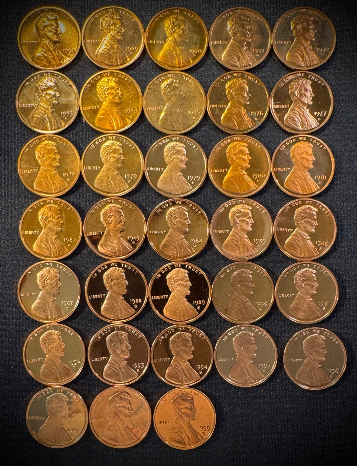 1968-1999 S Lincoln Memorial Cent PROOF CONSECUTIVE Run 33 Coin Set w 1979 T 1&21
