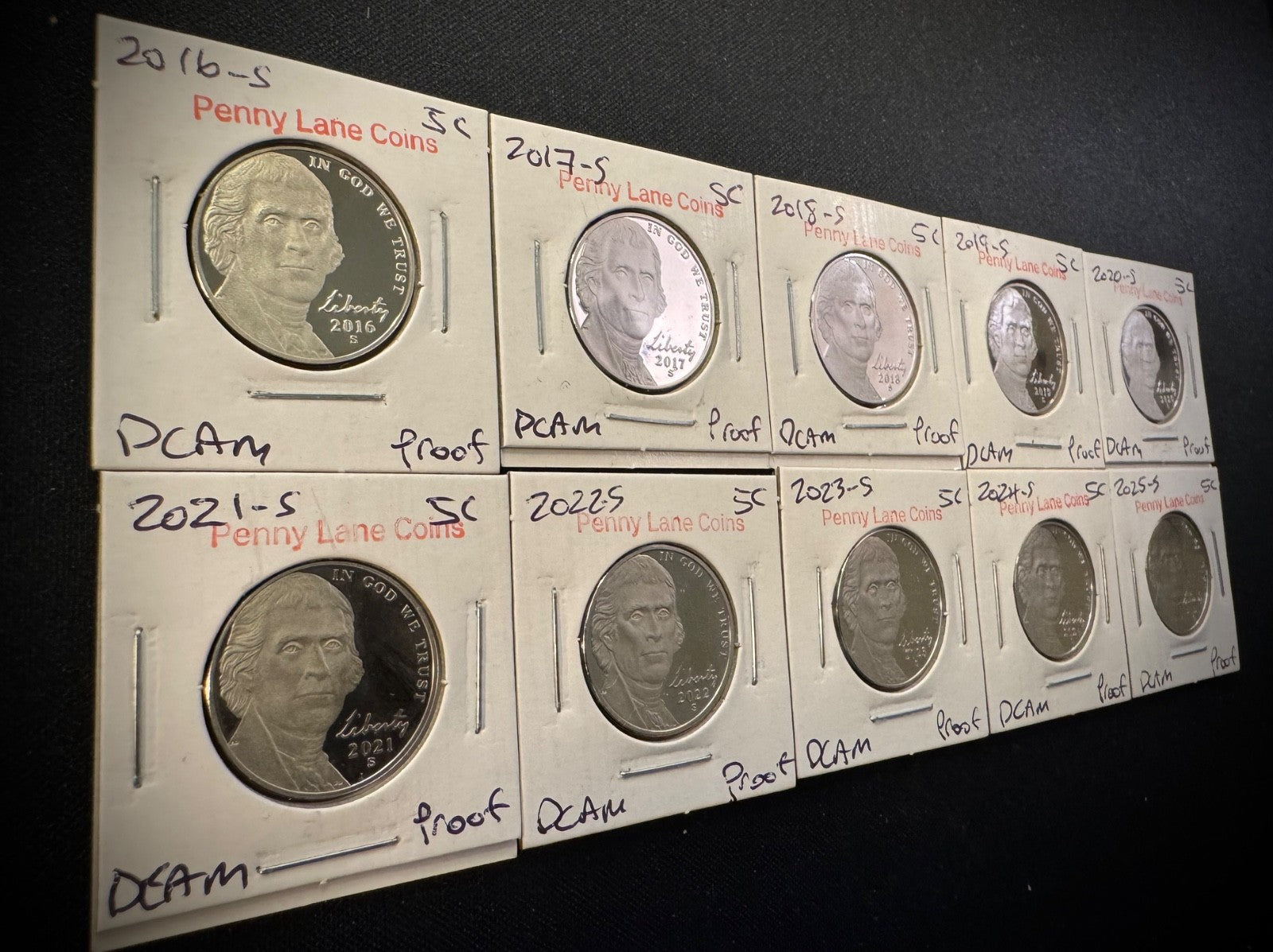2016-2025 S Jefferson Nickel PROOF DEEP CAMEO Coin Set Lot 10 Consecutive Years10