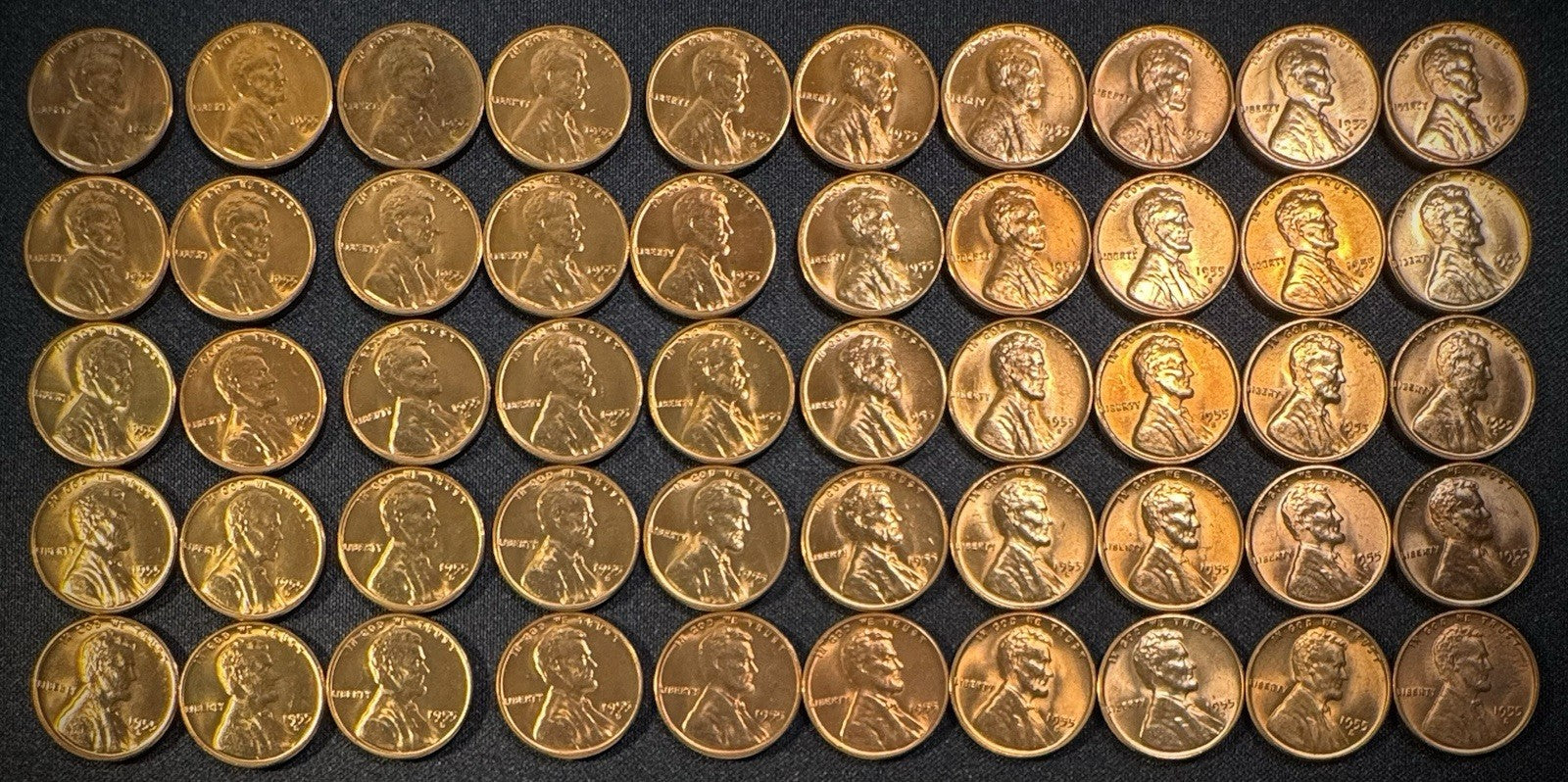 1955-S Lincoln Wheat Cent Penny RED LUSTROUS Uncirculated Roll Of 50 Coins0