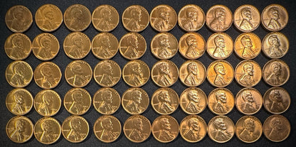 1955-S Lincoln Wheat Cent Penny RED LUSTROUS Uncirculated Roll Of 50 Coins0