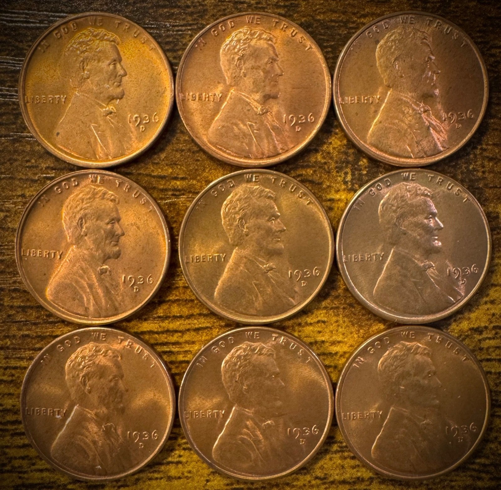 1936-D Lincoln Wheat Cent Brilliant Uncirculated Lot Of 9 Coins0