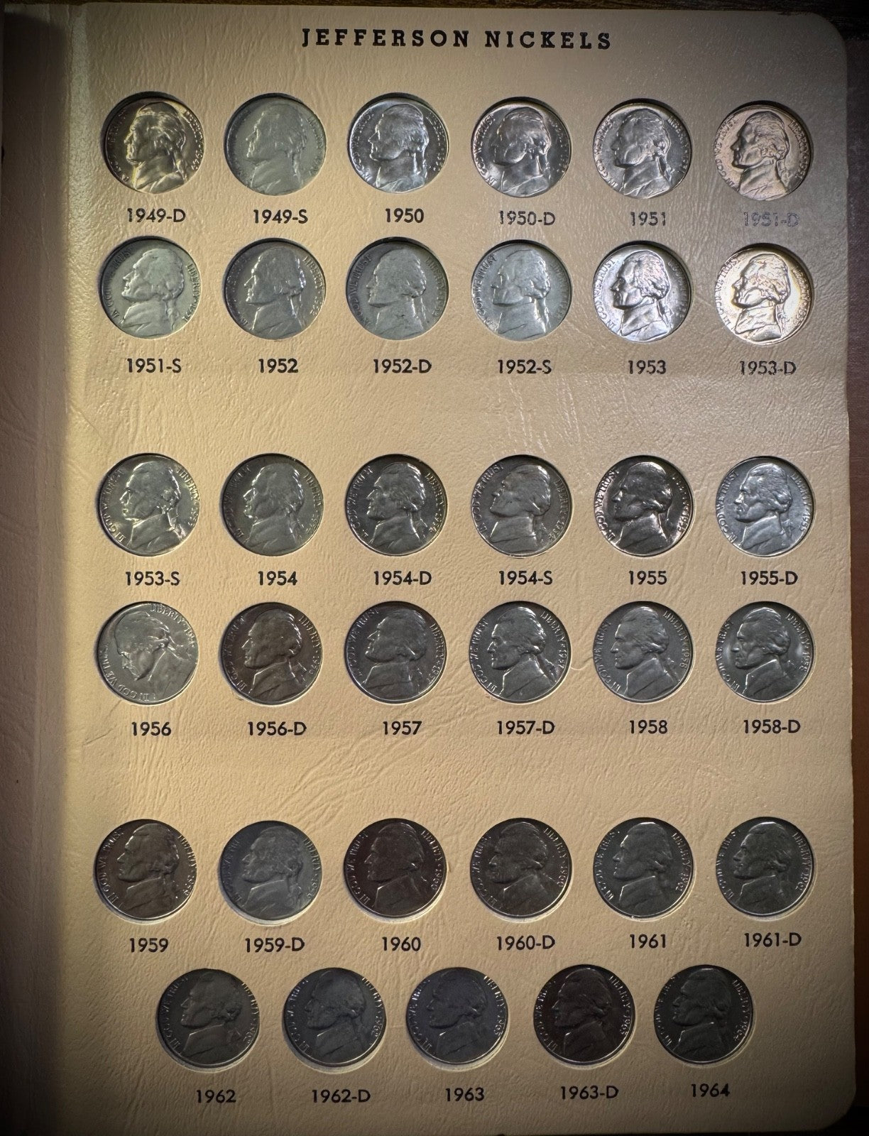 1938-1990 Jefferson Nickel High Grade COMPLETE SET w PROOFS In DANSCO 161 Coins3