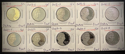 2016-2025 S Jefferson Nickel PROOF DEEP CAMEO Coin Set Lot 10 Consecutive Years0