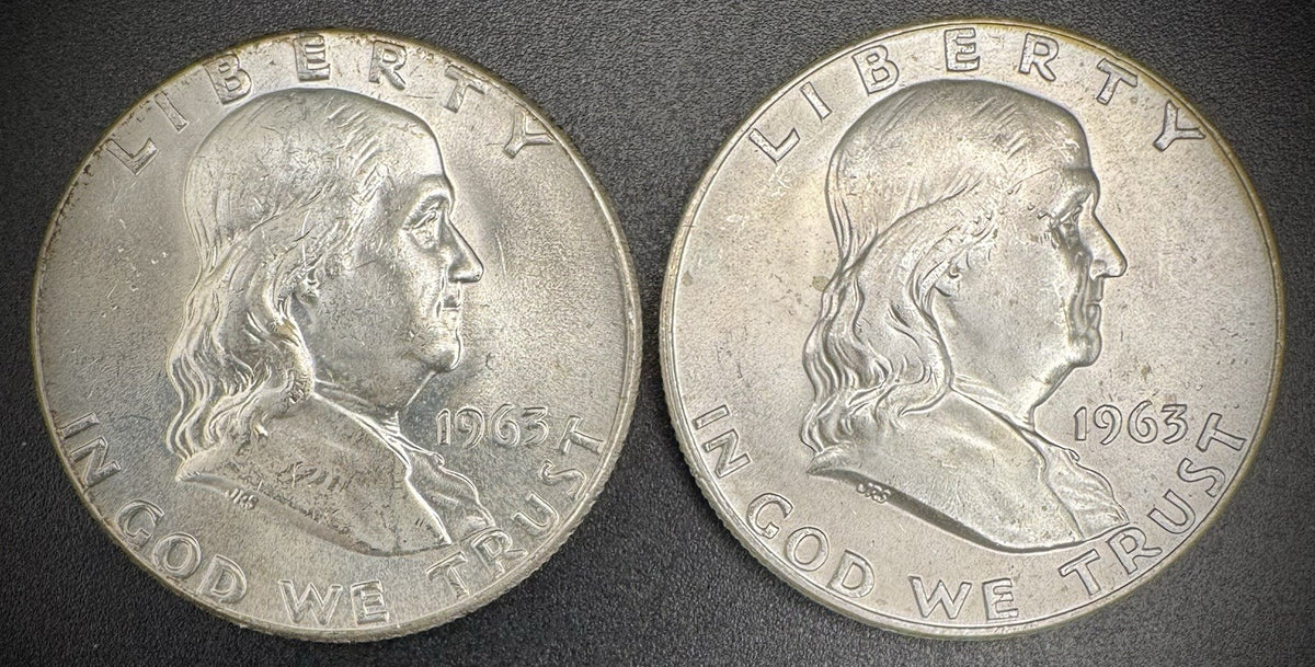 1963 P D Franklin Half Dollar BU Brilliant Uncirculated Lot of 2 90% Silver0