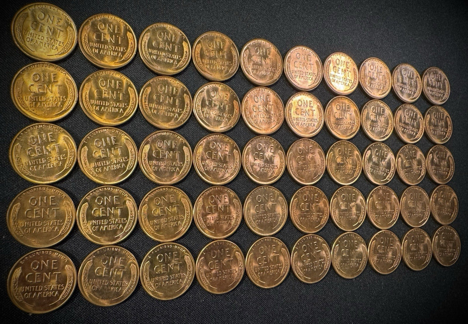 1955-S Lincoln Wheat Cent Penny RED LUSTROUS Uncirculated Roll Of 50 Coins8