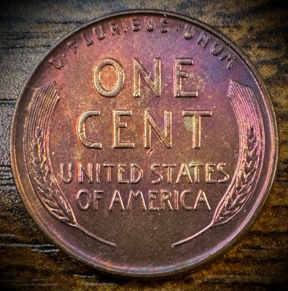 1937-S Lincoln Wheat Cent Penny Uncirculated Gorgeous Multi-color Toned VIDEO1