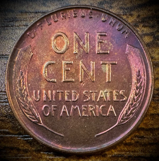 1937-S Lincoln Wheat Cent Penny Uncirculated Gorgeous Multi-color Toned VIDEO1