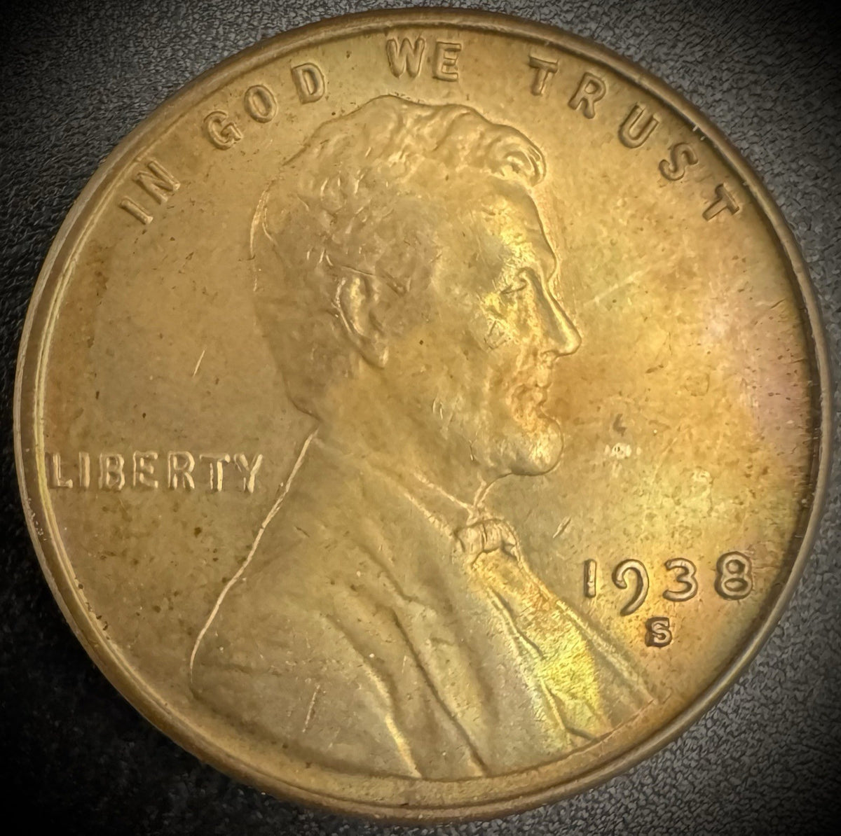 1938-S Lincoln Wheat Cent Penny Toned0
