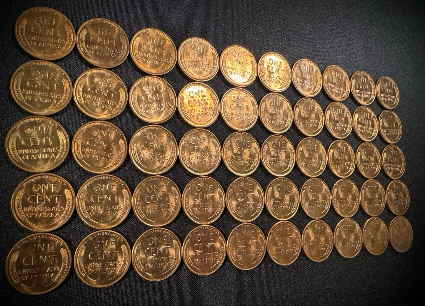 1955-S Lincoln Wheat Cent Penny RED LUSTROUS Uncirculated Roll Of 50 Coins7