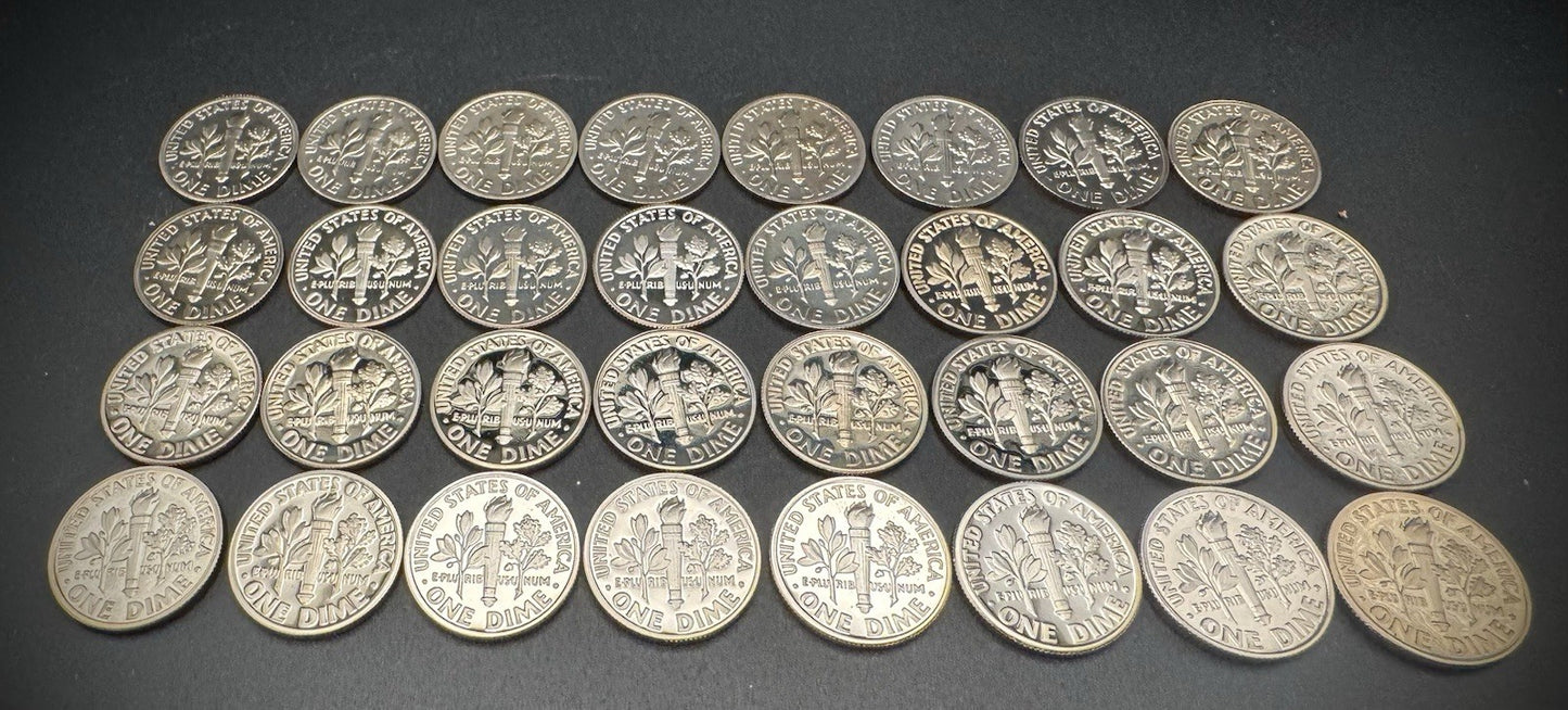 1968-1999 S Roosevelt Dime GEM PROOF Clad 32 Coin 20th Century Collection Set2