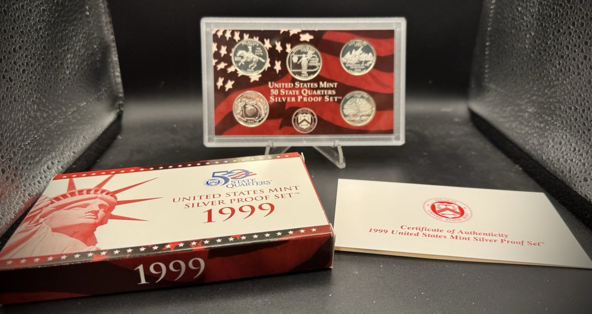 1999-S 90% SILVER America the Beautiful PROOF Quarter Set w 1999 US MINT Box COA0
