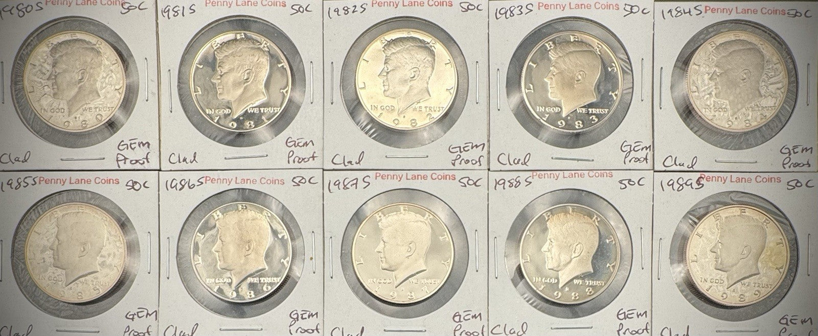 1980-1989 S Kennedy Half Dollar GEM PROOF DEEP ULTRA CAMEO Set Lot Of 10 Coins0