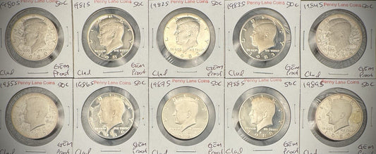 1980-1989 S Kennedy Half Dollar GEM PROOF DEEP ULTRA CAMEO Set Lot Of 10 Coins0
