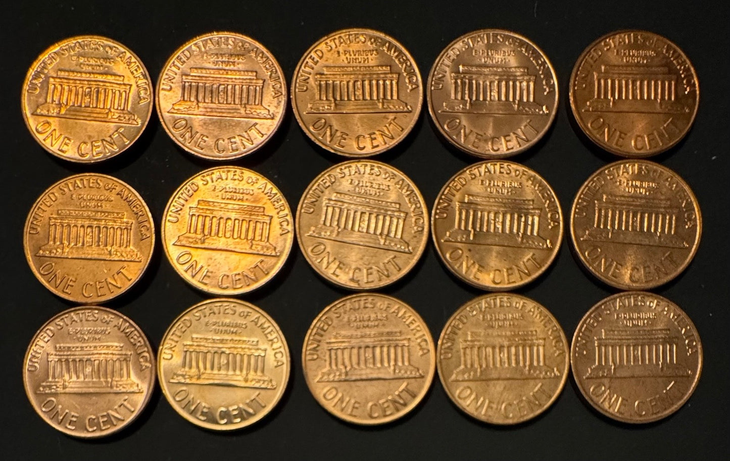 1970-1974 Lincoln Memorial Cent P D S Uncirculated 15 Coin Lot Original Rolls1