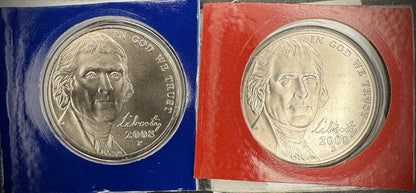2008 P D Satin Finish Jefferson Nickel 2 Coin Lot From US Mint Uncirculated Set0