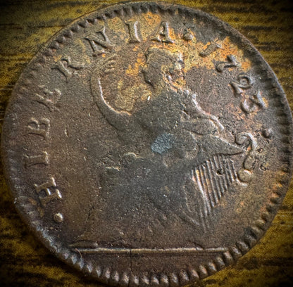 1723/2 Wood's Hibernia Ireland 1/2 Half Penny George I Overdate Colonial Coin1