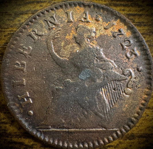 1723/2 Wood's Hibernia Ireland 1/2 Half Penny George I Overdate Colonial Coin1