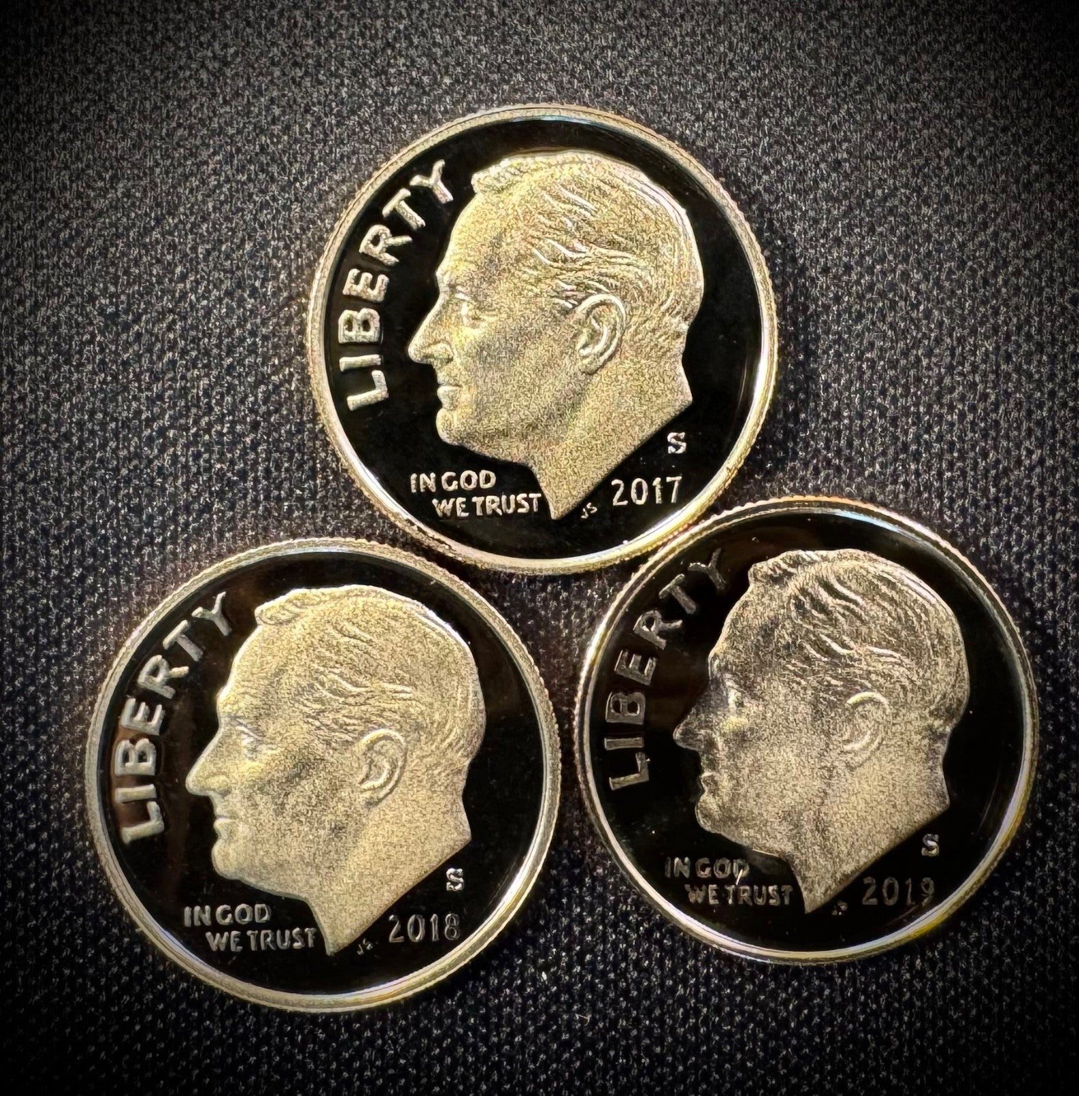 2017 2018 2019 S Clad Gem PROOF Roosevelt Dime Set Of 3 Consecutive Years2