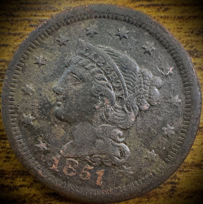 1851 Large Cent Coronet Head Braided Hair Style #50