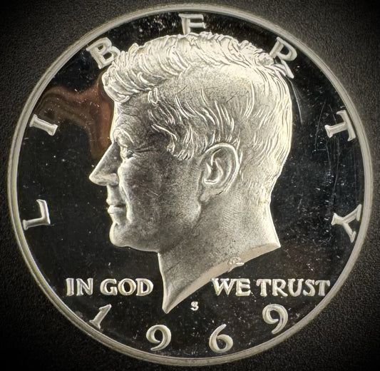 1969-S Kennedy 40% SILVER Half Dollar GEM PROOF 50C DEEP ULTRA CAMEO0