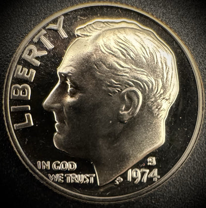 1974-S PROOF Roosevelt Dime 10C Clad DEEP CAMEO Coin From US Mint Proof Set0