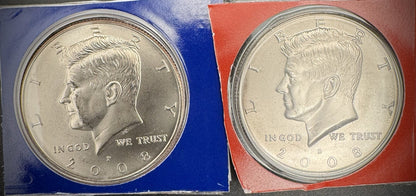 2008 P D Satin Finish Kennedy Half Dollar 2 Coins From US Mint Uncirculated Set8