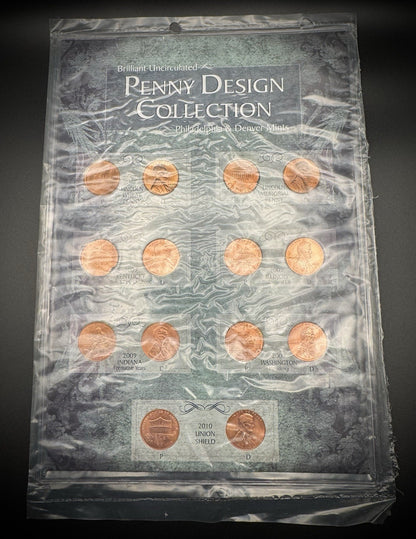 BU Penny Design Collection 1956 1974 2009 2010 P D 14 Coin Lot SEALED NEW COA0