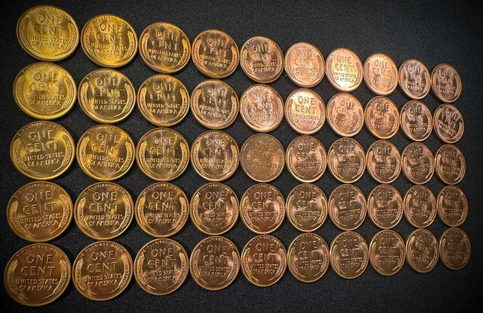 1957-D Lincoln Wheat Cent Penny RED LUSTROUS Uncirculated Roll Of 50 Coins7
