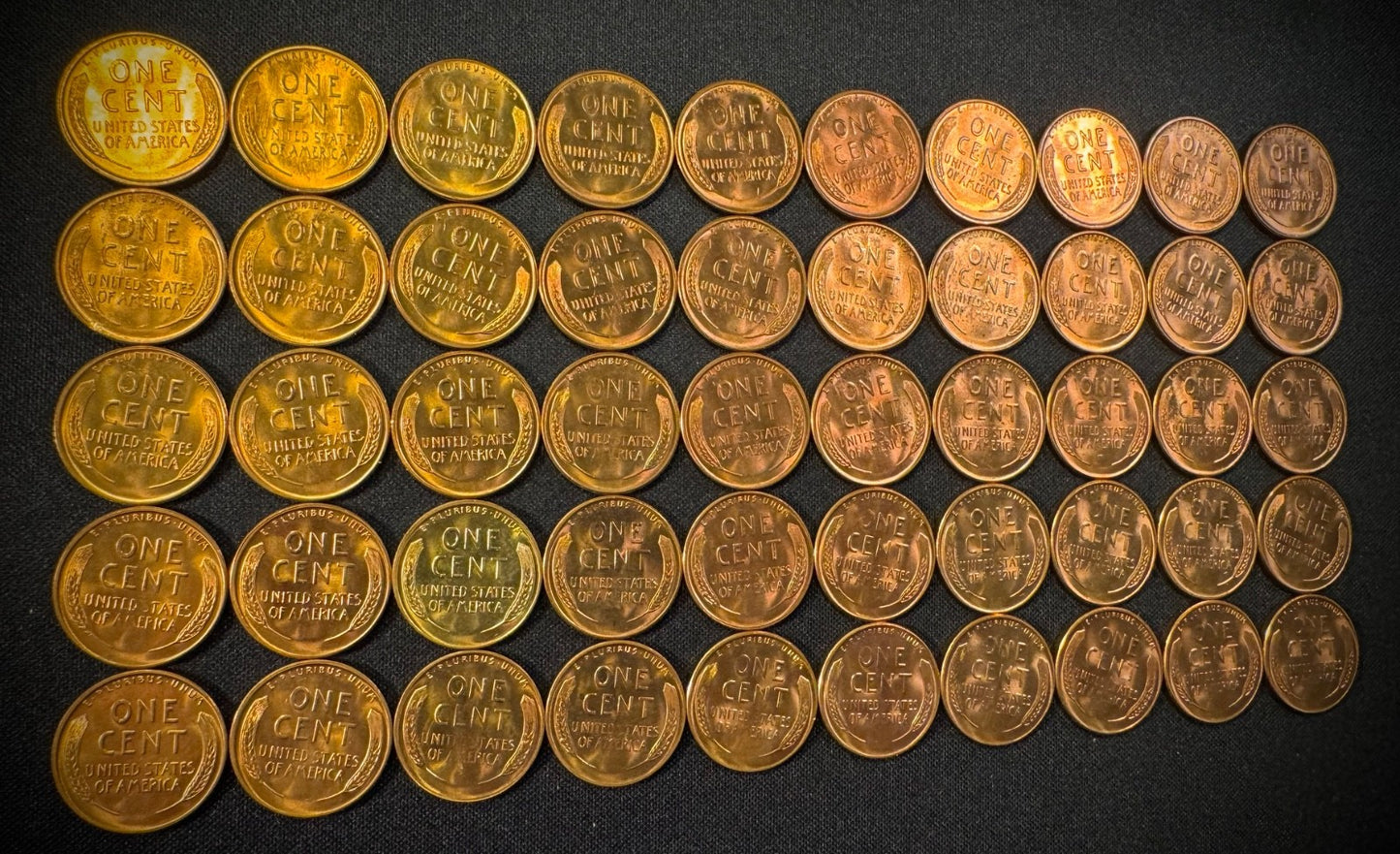 1955-S Lincoln Wheat Cent Penny RED LUSTROUS Uncirculated Roll Of 50 Coins7