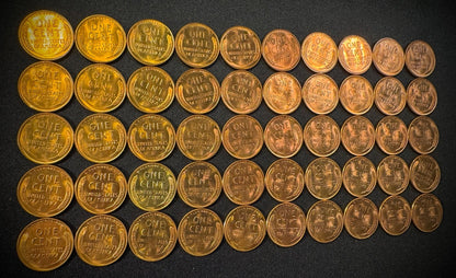 1955-S Lincoln Wheat Cent Penny RED LUSTROUS Uncirculated Roll Of 50 Coins7