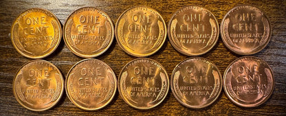 1936 Lincoln Wheat Cent Brilliant Uncirculated Red Lot Of 10 Coins4
