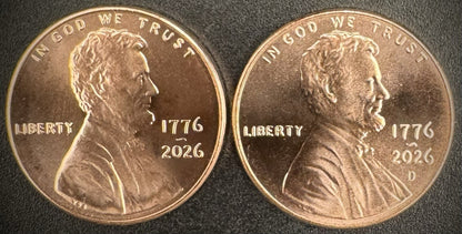 2026 P D Lincoln Shield Cent BU 2 Coin Set From US Mint Uncirculated Coin Set0