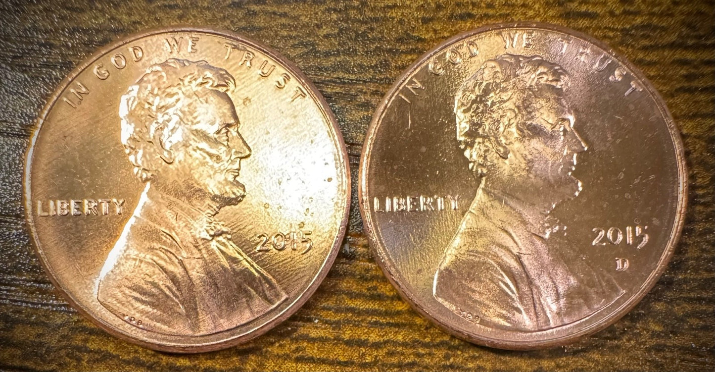 2015 Lincoln Shield Cent P D Uncirculated BU 2 Coin Lot From Original Rolls0
