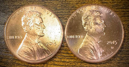 2015 Lincoln Shield Cent P D Uncirculated BU 2 Coin Lot From Original Rolls0