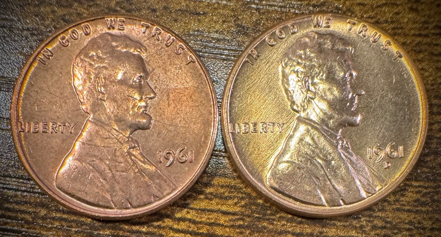 1961 P & D Lincoln Memorial Cent BU 2 Coin Set From Original Rolls0
