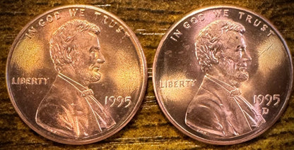 1995 P & D Lincoln Memorial Cent BU 2 Coin Set From Original Rolls0