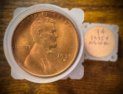 1935-D Lincoln Wheat Cent Mostly Red Uncirculated Roll Of 49 Coins8