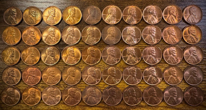 1938 Lincoln Wheat Cent Mostly Red Uncirculated Roll Of 50 Coins0